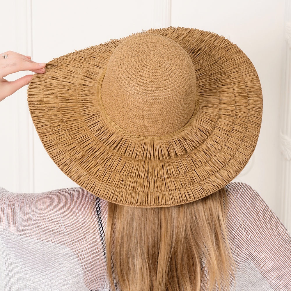 Black Ruffle Raffia Tassel Pointed Sun Hat - Picture 4 of 6